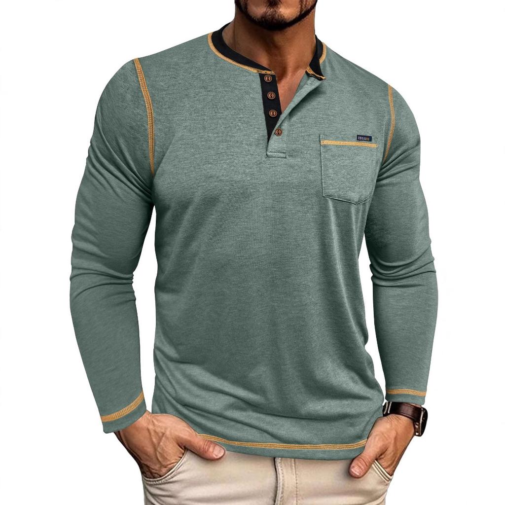 Men's Clothing Autumn Winter Plus Size Men's Casual Long Sleeve T-Shirt Men's Henley Shirt Four-Button Top