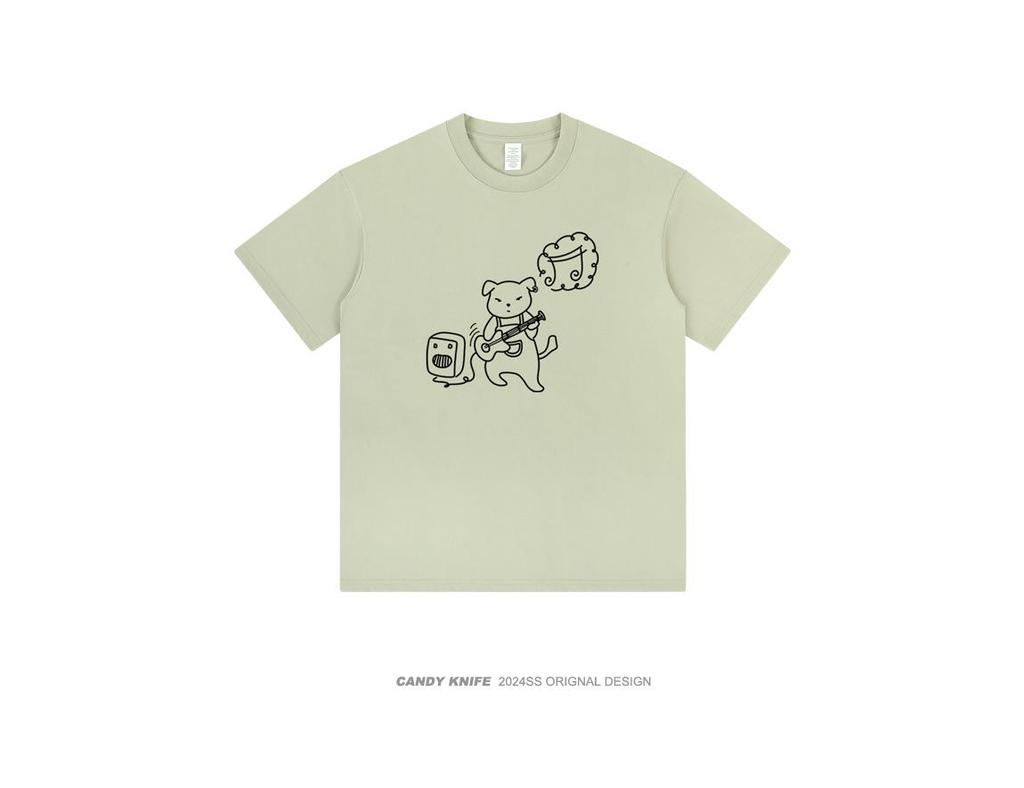 Cartoon Doodle Print Short Sleeve Cotton T-Shirt - Fun & Loose Summer Couple Wear