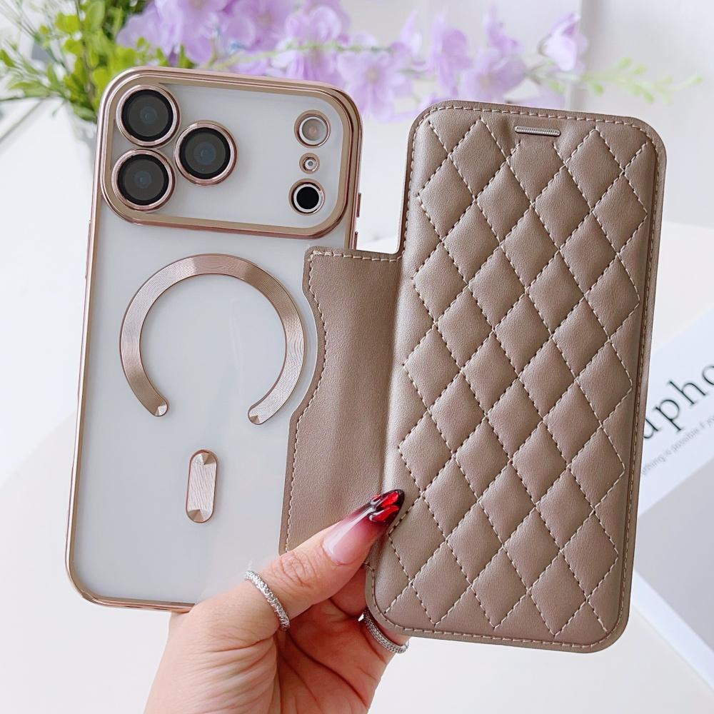 Flip Cover Vergoldet Transparent Magnetisch Faltbar Leder Geldbörse Hülle Für iPhone 17 16 15 14 13 12 11 Pro Max Steckplatz Karten Tasche Halter Abdeckung