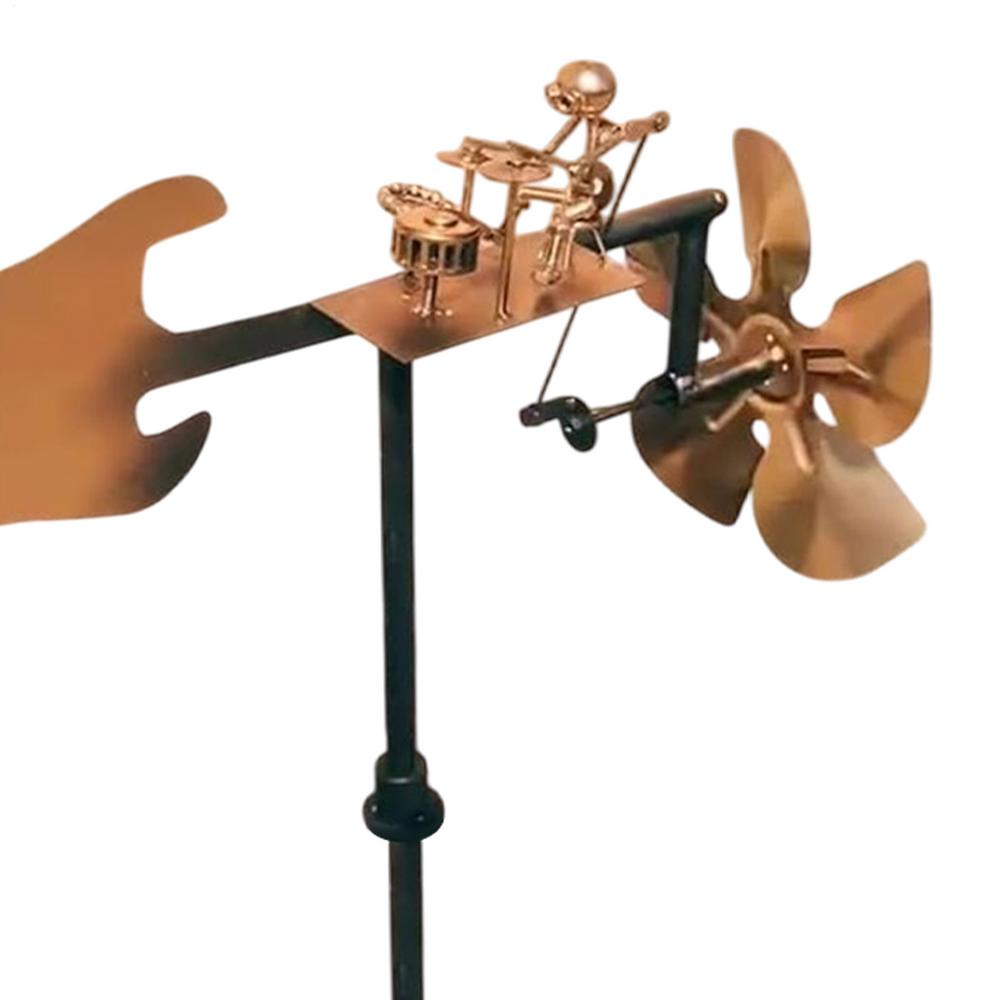 Mulino a vento in metallo fatto a mano con batterista, Statuette e statue di musicisti percussionisti, Scultura cinetica alimentata dal vento, Girandole a vento per decorazione da cortile, prato, giardino