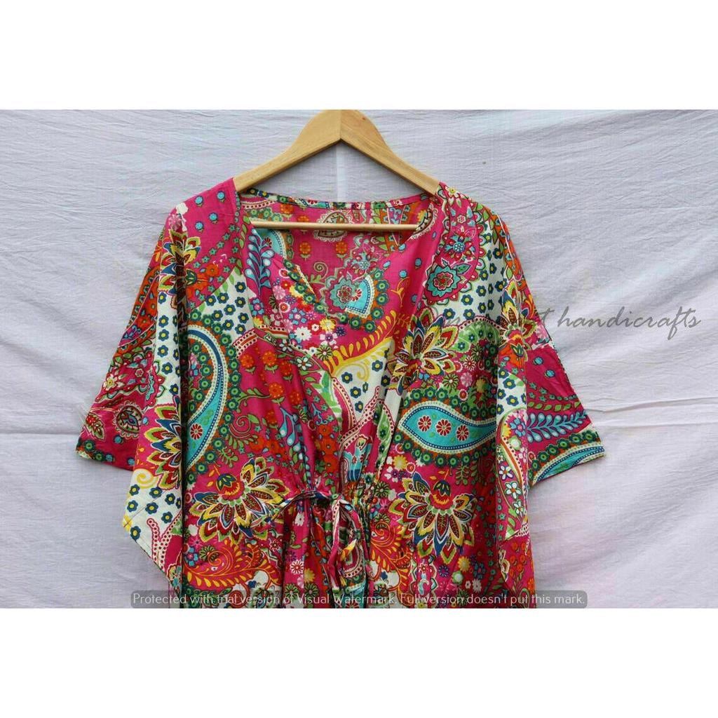 Roz Indian Rochie Caftan Lungă cu Imprimeu Paisley Caftan Maxi Femei Îmbrăcăminte de Noapte Rochie CKFTN-SCRN-FULL-BUYIT-003