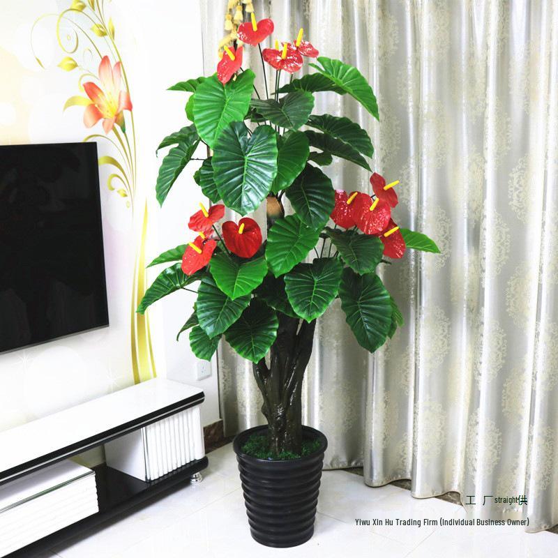 Large Artificial Anthurium Tree In Pot - Indoor Greenery for Living Room Decor