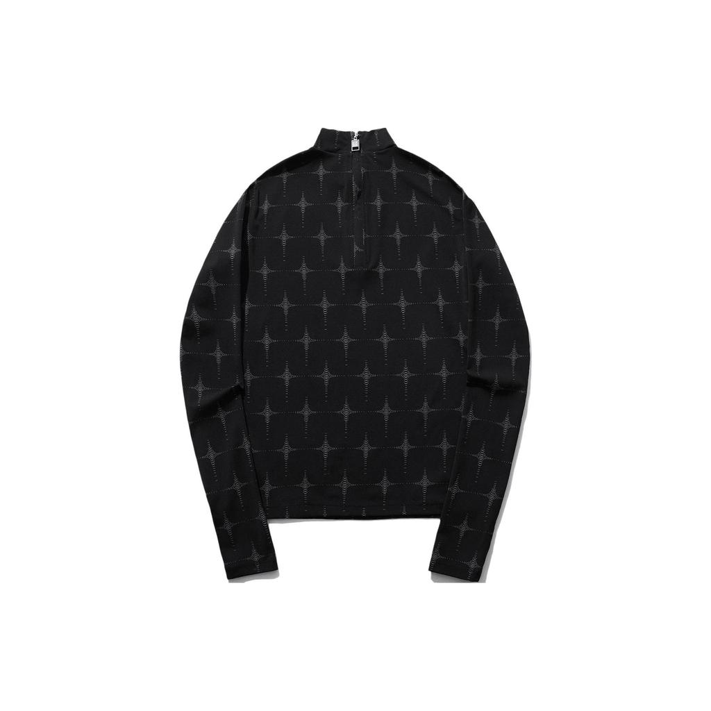 Li Ning Pull-over à col montant à manches longues moulant avec imprimé intégral de lettres et épaules tombantes pour femmes Hauts Noir AUDU022-1