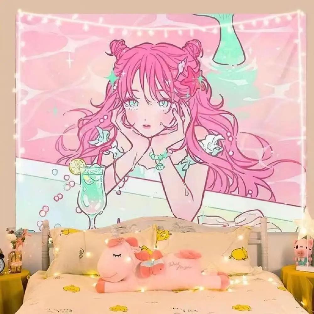 

Y2k Steam Wave Culture Kawaii Anime Girl Printed Tapestry Wall Hanging Cute Cartoon Style Fantasy Background Home Decoration 74x94cm(29x37in)