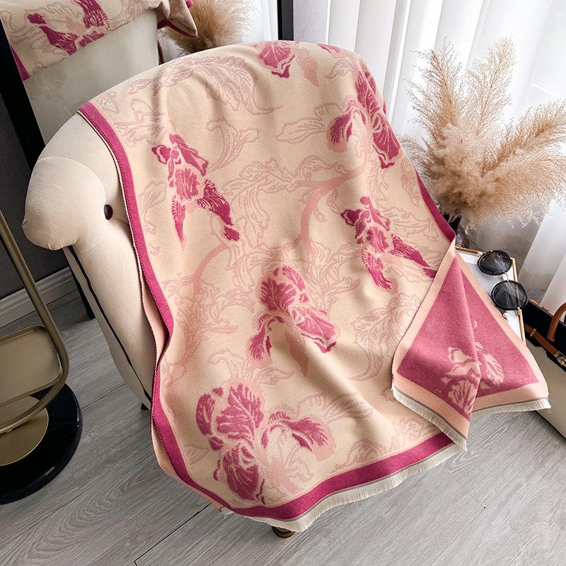 Versatile Mori Contrasting Colors Double-Sided Imitation Cashmere Scarf Winter High-End Warm Shawl Women