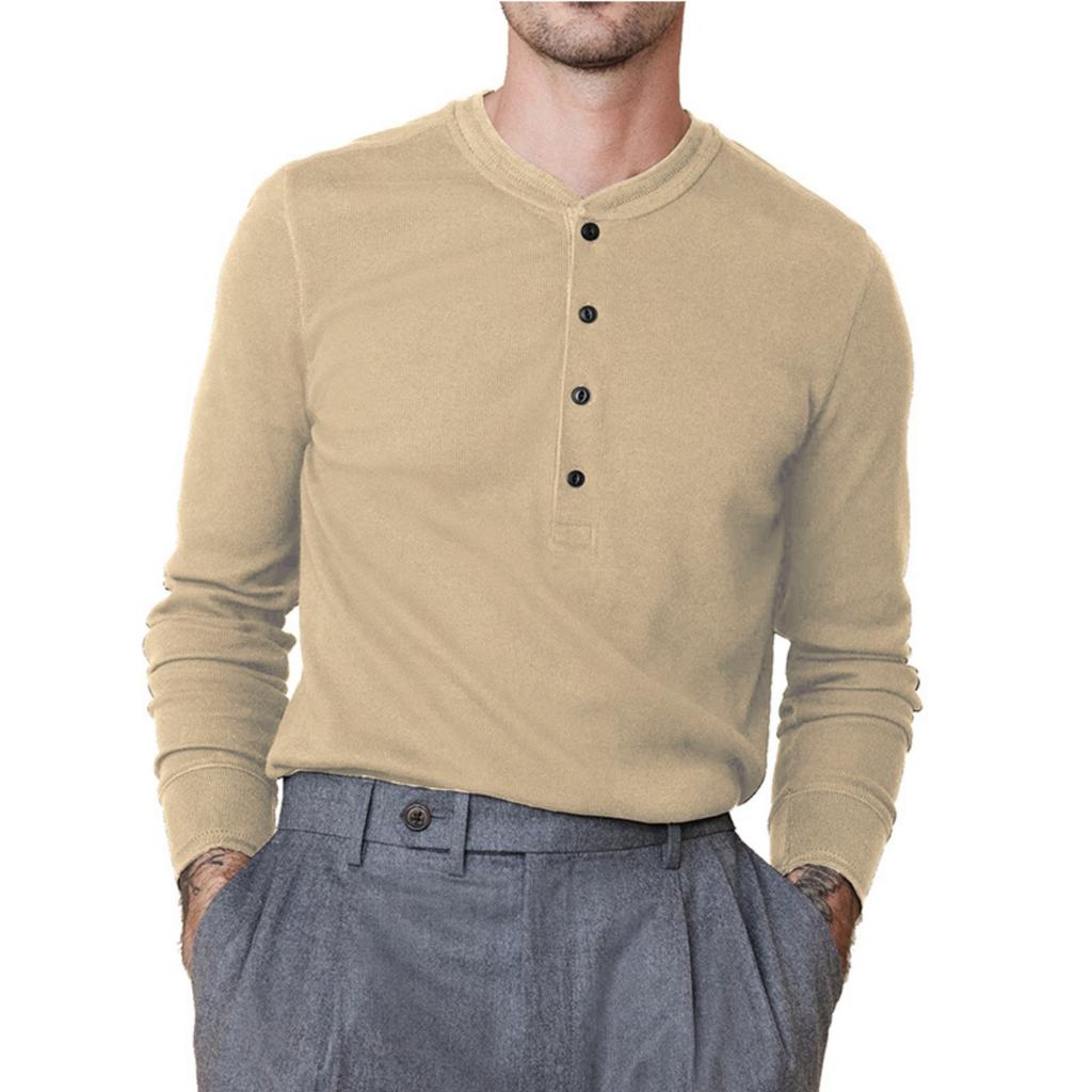 Men's Cotton Solid Color  Long-Sleeve T-Shirt - Casual Base Layer Outdoor Top