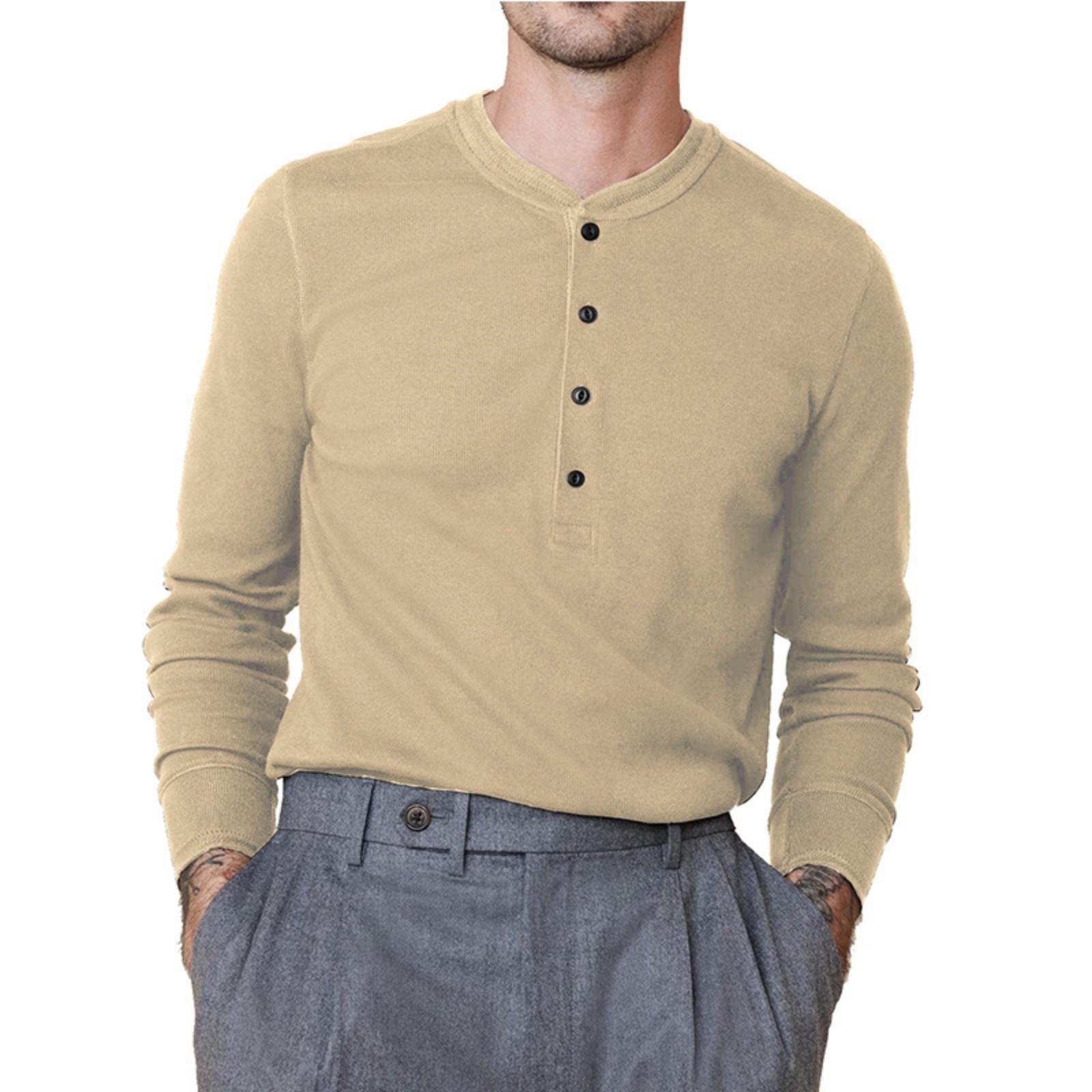 

Men s Cotton Solid Color Long-Sleeve T-Shirt - Casual Base Layer Outdoor Top M хакі