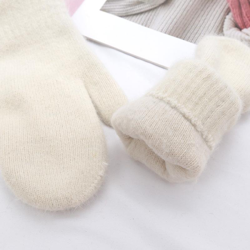 1Pair Cute Winter Double-layer Rabbit Hair Gloves Female Plush Solid Color All Fingers Women Girls Soft Thicken Warm Mittens