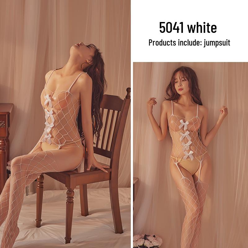 Qingyege Women's Sexy Fishnet Camisole Bodysuit with Stockings
