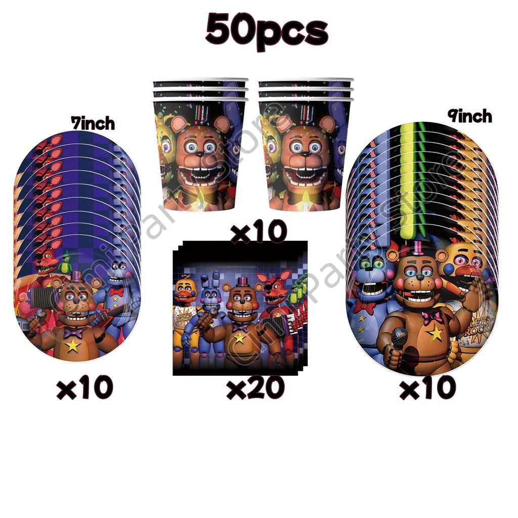 Five Nights Bär Geburtstagsdekorationen Freddyed Geschirr Teller Tasse Banner Kuchenaufsatz FNAF Luftballon Kinder Babyparty Zubehör