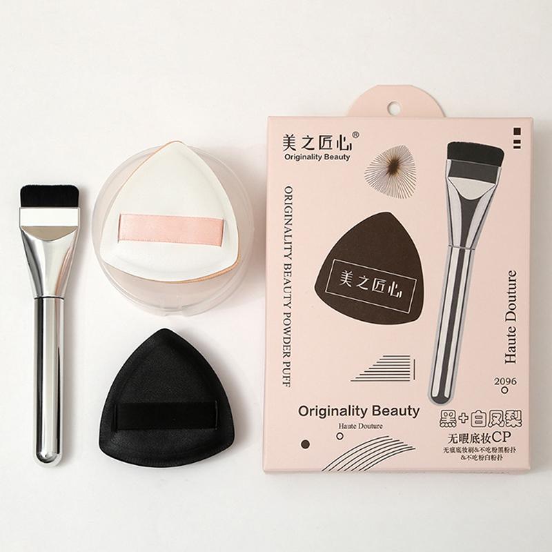 1 sada trojúhelníková černobílá houbička na make-up plochý štětec na make-up štětec na konturování mini houbička na prst nástroj na air cushion korektor