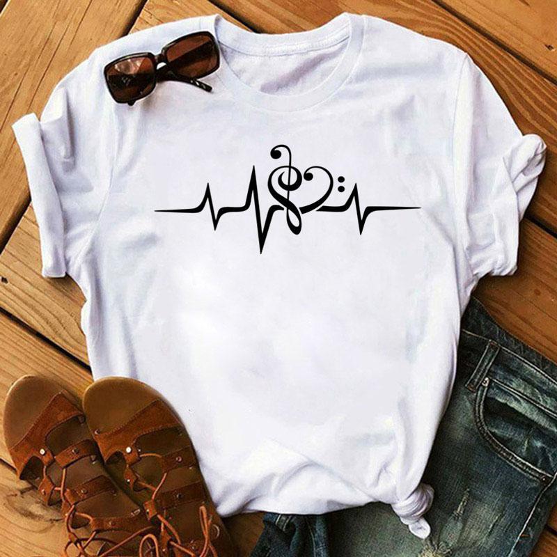 Music Note Heart Pinted T Shirt Fashion Women T Shirt 90S Girls Ladies Tops Cute Short Sleeve Tee Shirts Women T-Shirt Clothing