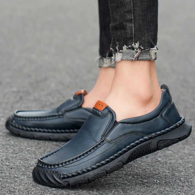 Men's Large Size Pure Handmade Sewing Casual Rubber Leather Shoes Soft Soles Wedding Shoes 38-48