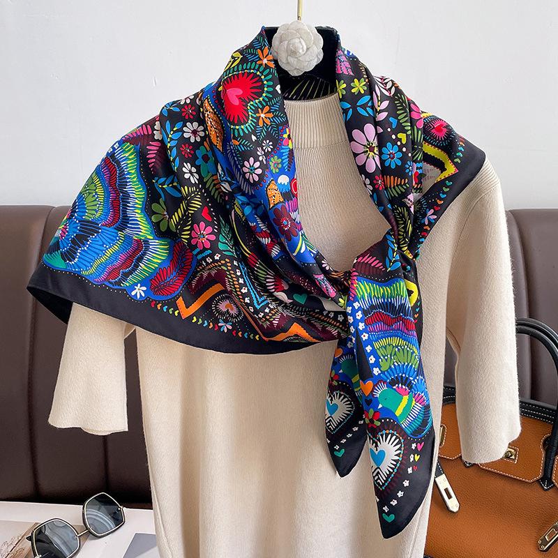 Design Twill Silk Square Scarf Women Luxury Brand Hijab Scarves Headband Foulard Ladies Shawl Wrap Echarpe Foulard Bandana