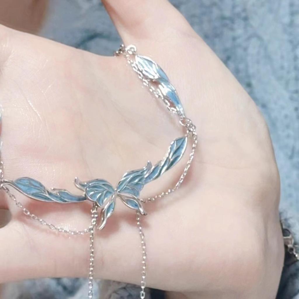 Cold Sense~ Blue Butterfly Tassel Necklace Female Design Advanced Temperament Clavicle Chain