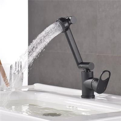 Banyo Vanity Havzası Lavabo Tek Delik Tek Kolu Musluk Çift Fonksiyonlu Ayarlanabilir Borulu Kol Mikser Dokunun Siyah