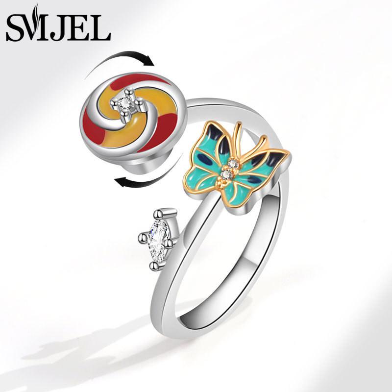 Trendy Anti Anxiety Relaxing Rotating Rings Women Fashion Jewelry Metal Sun Star Moon Spinner Charms Finger Accessories