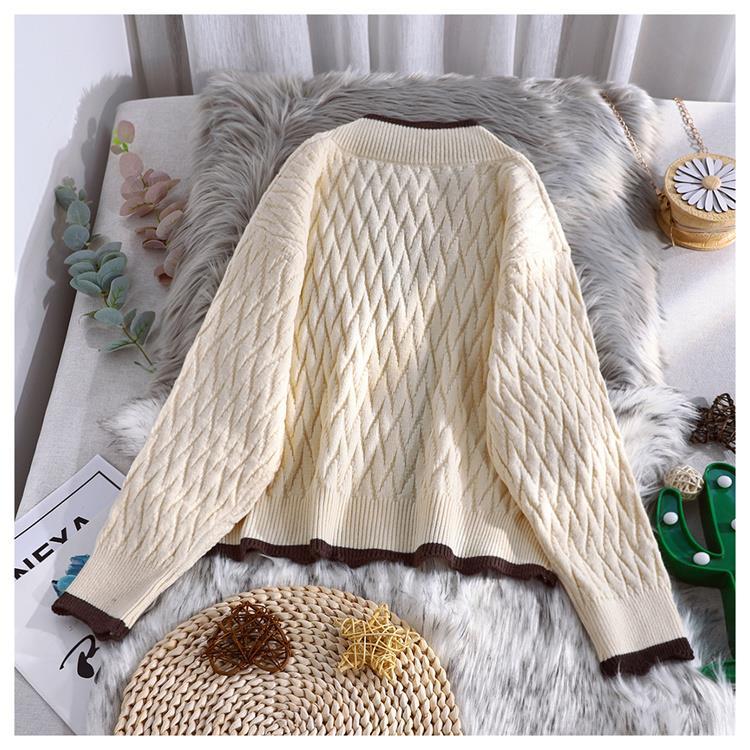 Short Knitted Cardigan Women Spring and Autumn Korean Loose Long Sleeve V Neck Casual Fresh Sweater Cardigan Female Coat