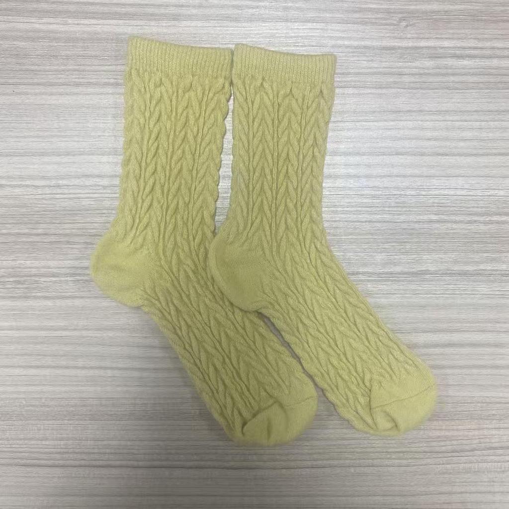Women's Thick Fluffy Cable Knit Mid-Calf Plush Socks for Cold Weather and Postpartum Comfort