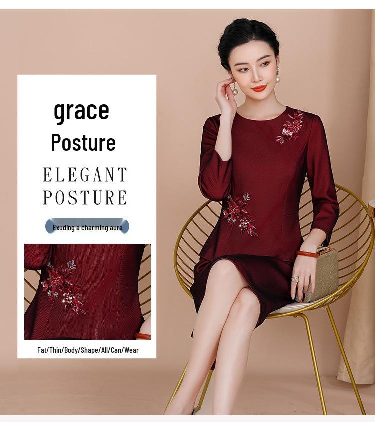 Wine Red Elegant Two-Piece Mother of the Groom Dress: Autumn 2023 Skirt Set