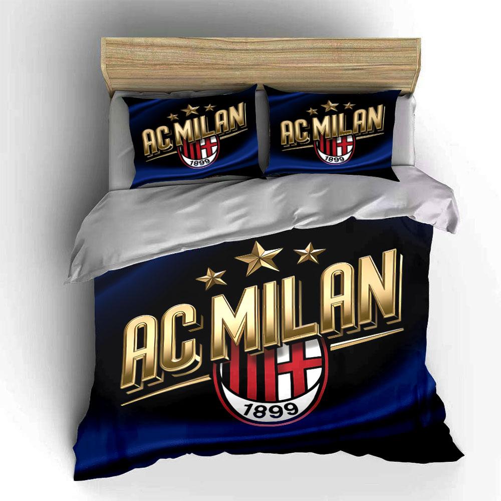 Set Design Logo AC Milan Set Biancheria da Letto Copripiumino Set Copripiumino Federe (1*Copripiumino 2*Federe, senza piumino)