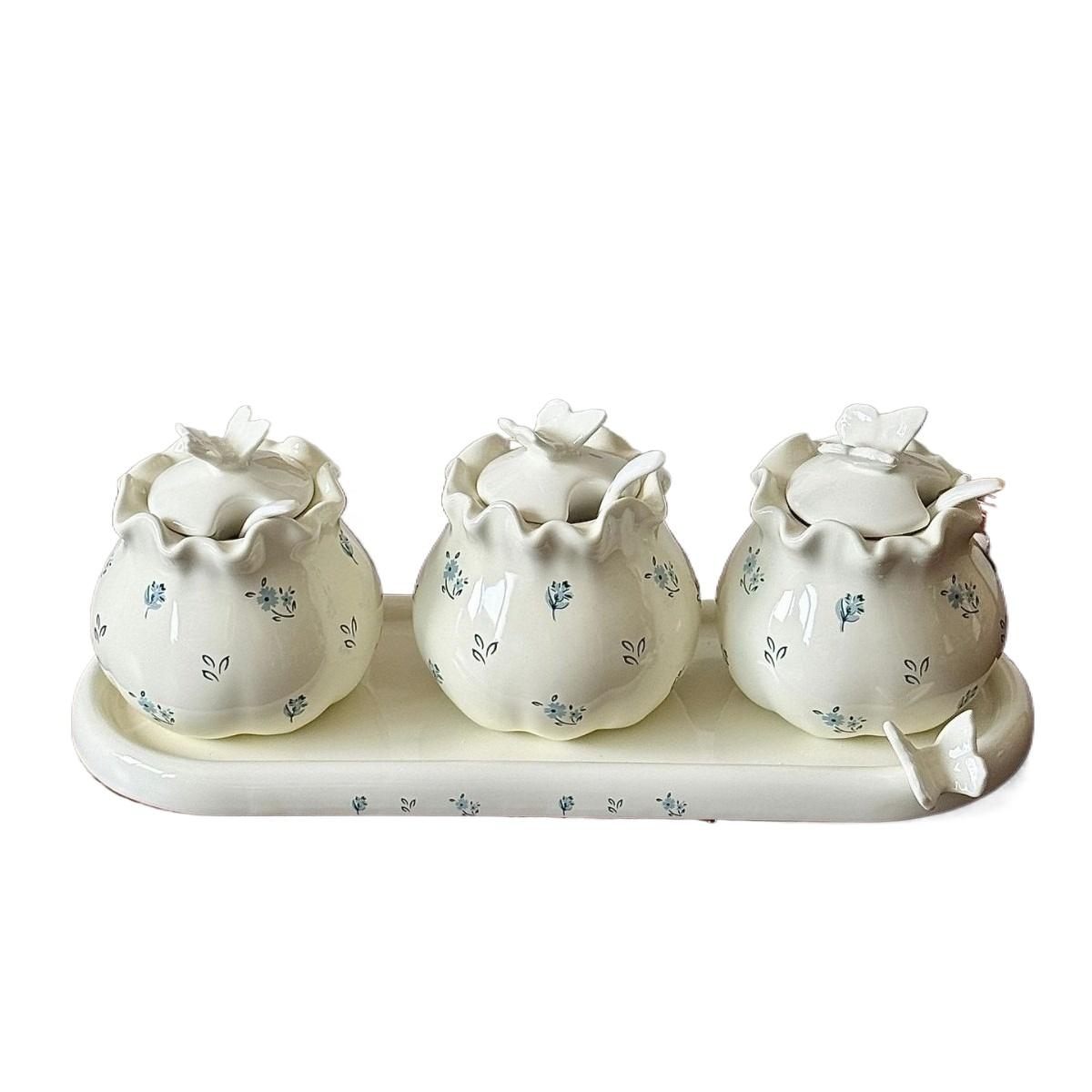

Japan Butterfly Floral Ceramic Spice Jar Set Home High Temperature Resistant Retro Kitchen Seasoning Can 3 Piece Set Tableware