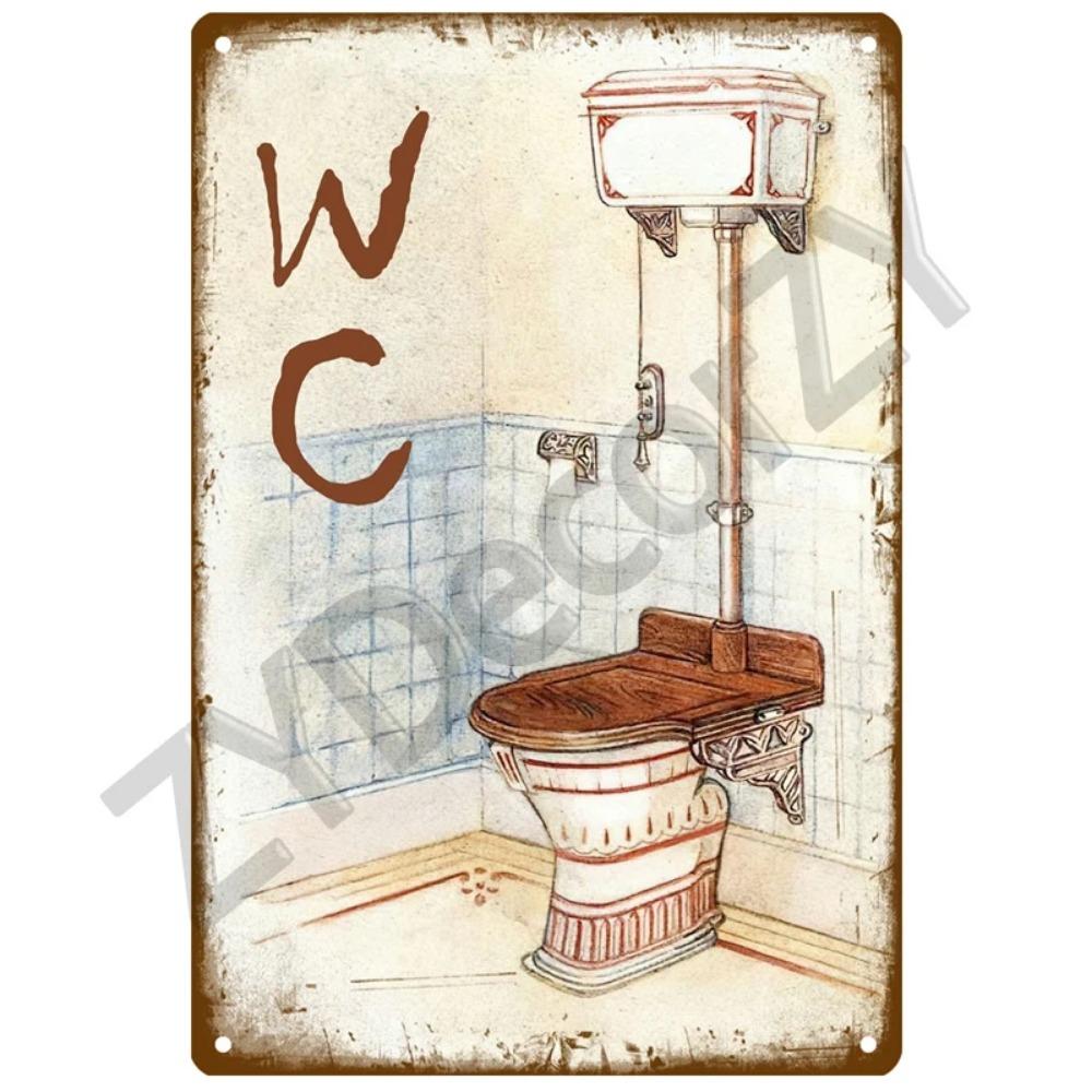 שלט WC לאישה - פוסטר מתכת - שלט קיר לשירותים - אידיאלי ל-KTV, בר, חנות BBQ, חדר אמבטיה - עיצוב תמונה וינטג' לבית, פאב, קיר