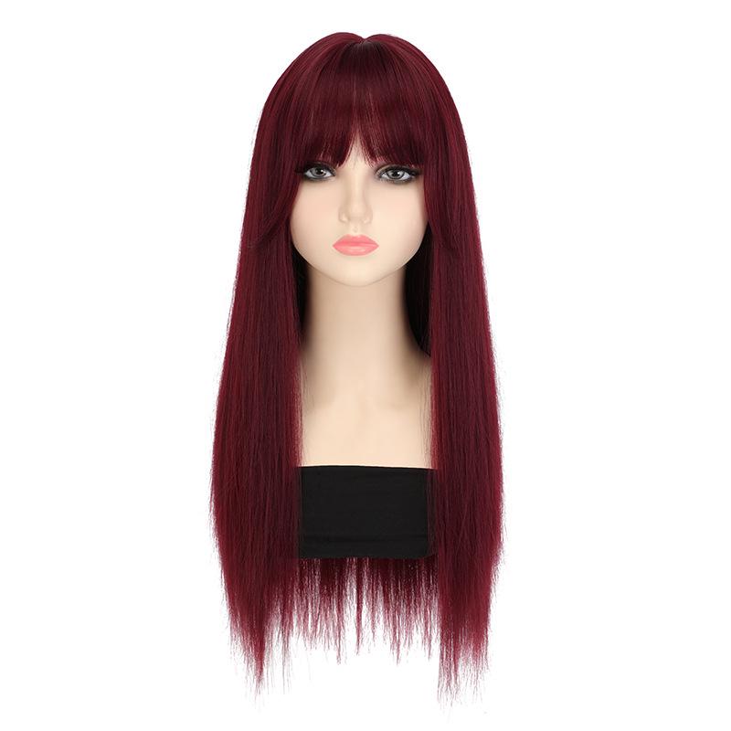 Perucă lungă dreaptă roșu zmeură pentru femei