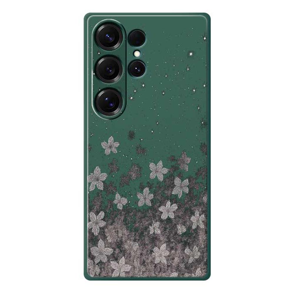 For Samsung Galaxy S25 Ultra Case Grey Flowers Pattern Printing Straight Edge TPU Phone Back Cover