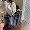 Popular Rainbow Contrasting Stripes Woven Bag Casual Large Capacity Shoulder Beach Bag Versatile Fashion Vacation Bag