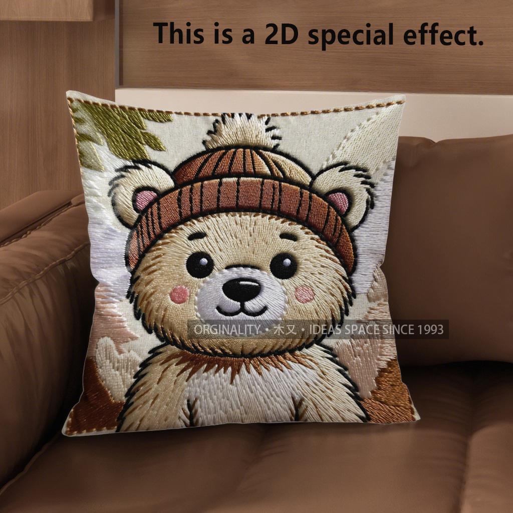 2D Süße Bärenmuster Kissenbezüge Für Zuhause Muster Kissenbezug Geeignet Für Sofa Schlafzimmer Auto Kissenbezug