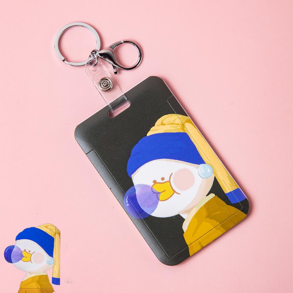 Student Hang Rope Card Holder Oil Painting Card Case Bus Card Protection Cover Pull Badge Holders