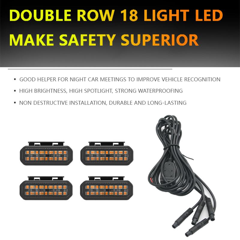 4PCS automotive universal clip LED front grille light with wiring harness and fuse upgrade buckle grille light yellow