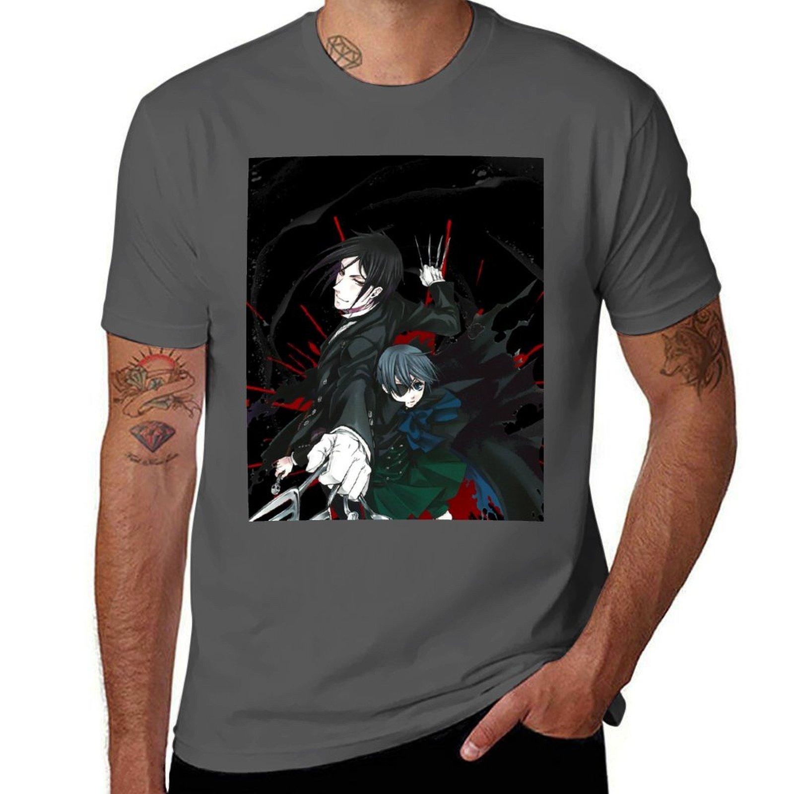 

Черные рубашки t Рубашки дворецкого хлопок для печати высокая футболка Сиэль t мужчина и Себастьян качество 4XL