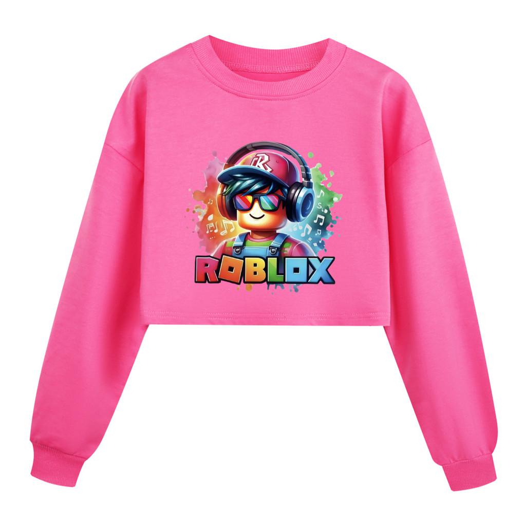 5528 Kids Girls Roblox Printed Casual Long Sleeves Short Style Sweatshirt