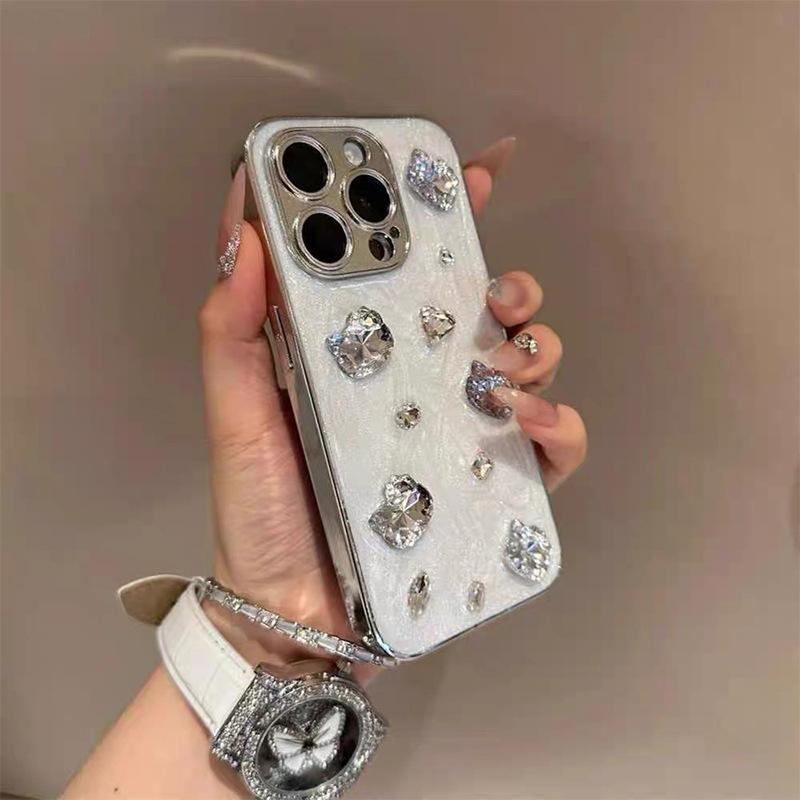 Electroplated Rhinestone KT Cat for Apple 15 Promax Luxury Female Mobile Phone Case for Apple 17 Drop Glue 16 Anti-fall