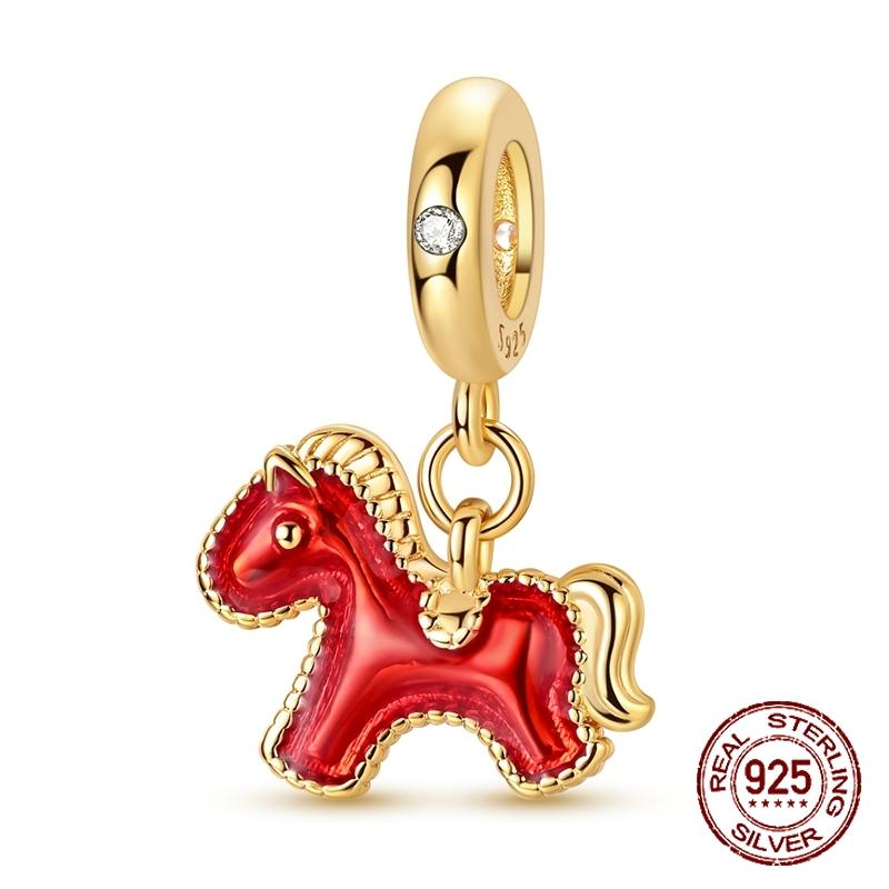 Dalarna Horse Charm 925 Silver Red Power Courage Loyalty Dignity Pendant Fit Bracelet New Year Gift Jewelry for Women