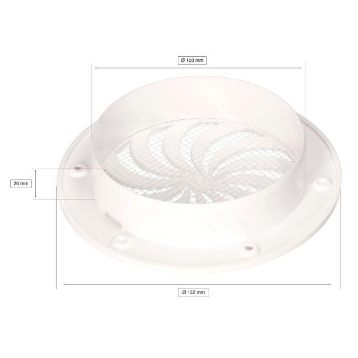 Grille d'aération - KOTARBAU - 100 mm - Moustiquaire anti-insectes - Bride arrière réglable - PVC blanc