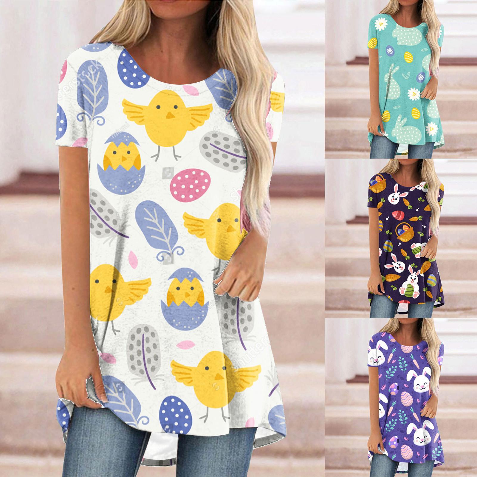 

Женская повседневная пасхальная блузка с коротким рукавом с круглым вырезом с коротким рукавом и круглым вырезом, футболка, топы
