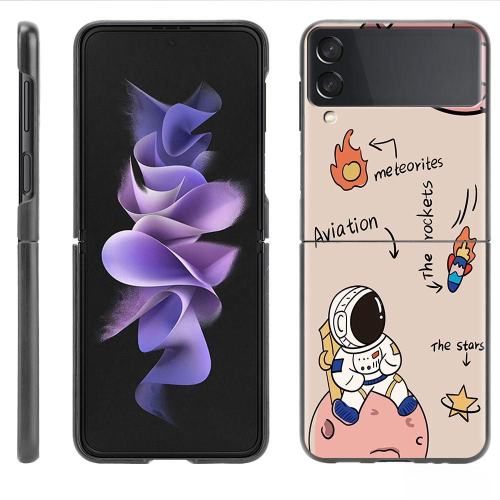 Case For Samsung Galaxy Z Flip 3 4 5G Black Hard PC Phone Housing Z Flip4 Luxury Segmented Cover Luxury Astronaut