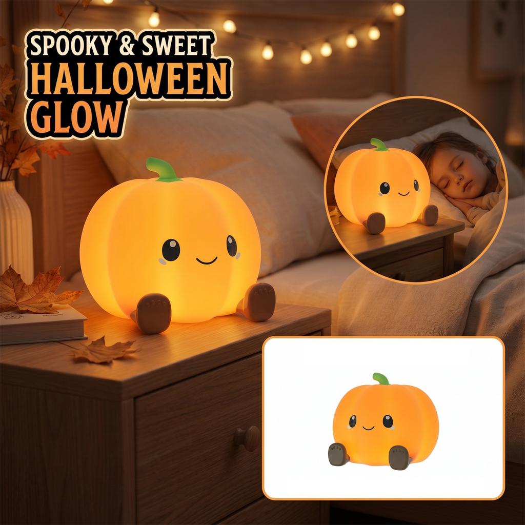 USB Powered Pumpkin Night Light Cute Portable Small Table Lamp for Home Bedroom Decoration Halloween Festival Lighting