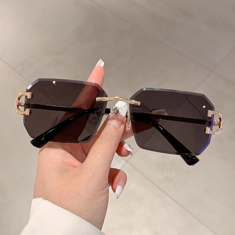 Luxury Brand Designer Vintage Rimless Square Sunglasses Women For Men Pink Sun Glasses Trend Punk Popular Metal Shades Uv400