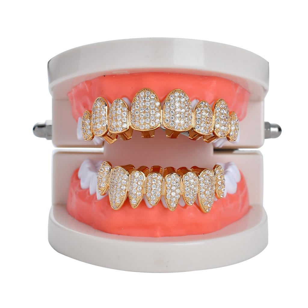 European and American New Tooth Socket Irregular 8 Teeth Inlaid Zircon Hip Hop Hiphop Halloween