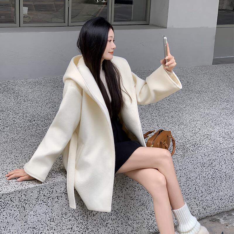 Xiyu Damen Kurzmantel aus weißer Wollmischung