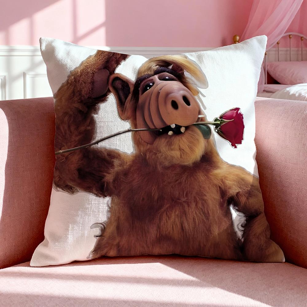 Cartoon A-Alf Cushion Cover Breathable Linen Pillowcase Summer Odorless Eco-Friendly Invisible Zipper Washable
