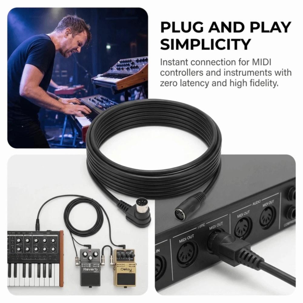 9.8ft 90 Degree MIDI Din Extension Cable Plug and Play Right Angle Adapter  Electric Piano