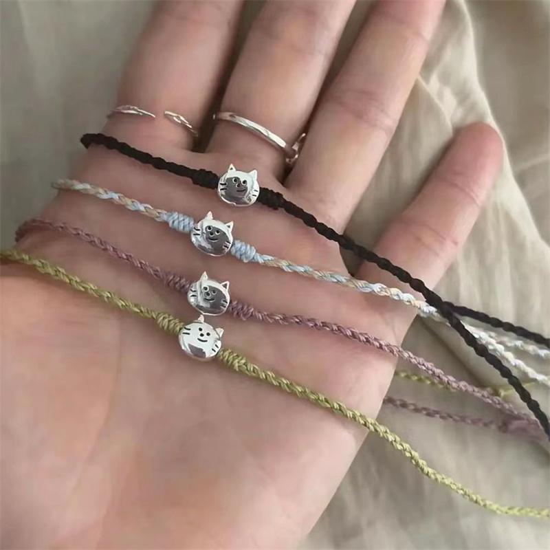 Simple Red Lucky Cat Braided Bracelets for Women Cute Animal Kitten Woven Rope Adjustable Bracelet Party Jewelry Friendship Gift