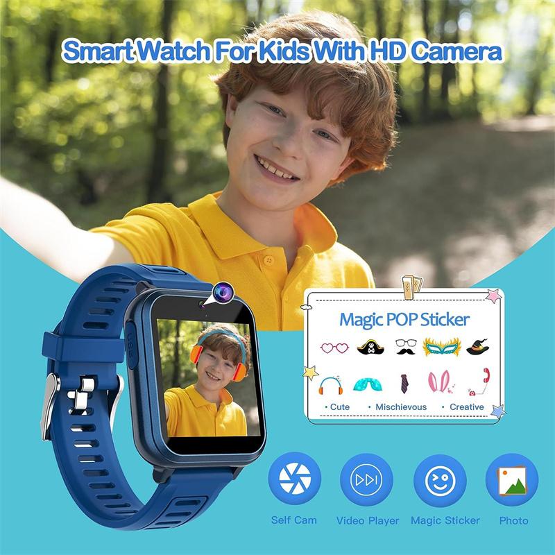 Smartwatch für Kinder, 24 Puzzlespiele, Telefonanruf-Uhr, Musik-Player, Schrittzähler, Wecker, Taschenrechner, Taschenlampe, Geschenk für Jungen und Mädchen im Alter von 4–12 Jahren