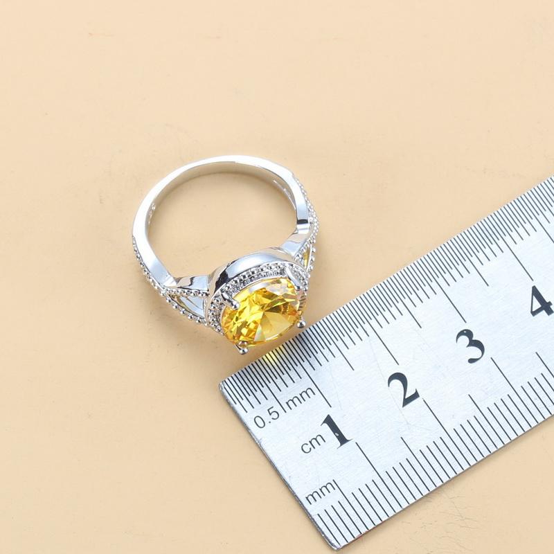 Charm Women Jewelry For Women Fashion Vintage Yellow Zircon Round Earrings Necklace And Pendant Ring 10-Colors Sets