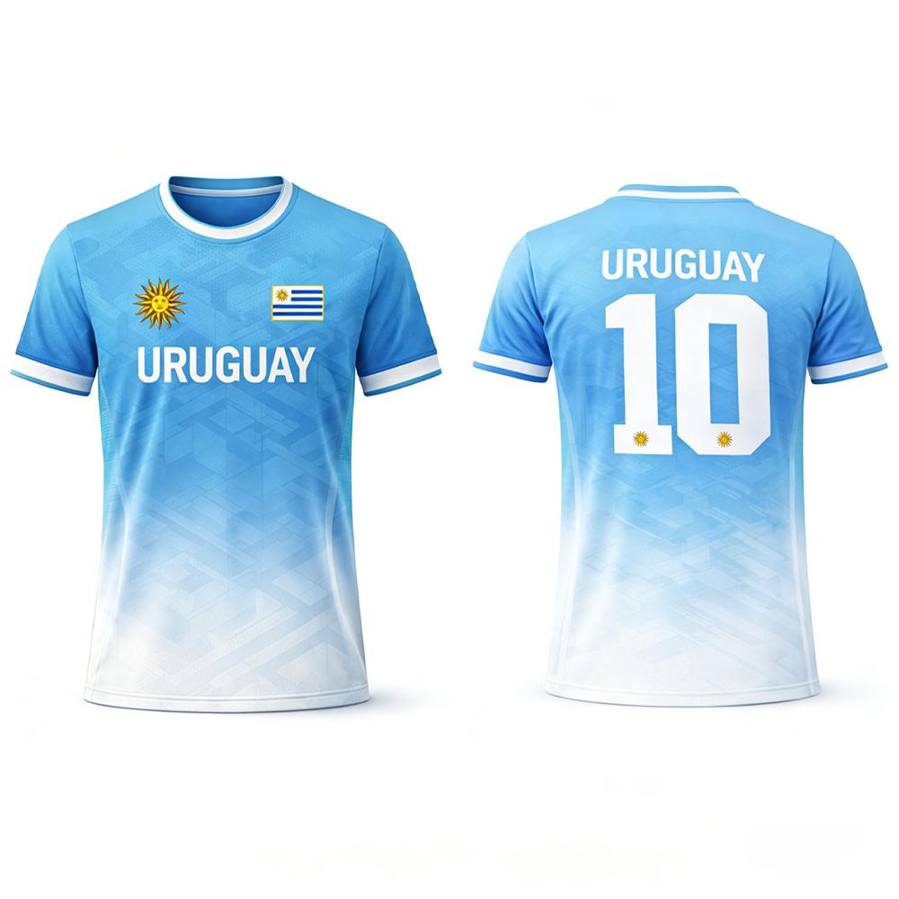 Sommer 3D-Druck Kinder-Sportbekleidung Fußballtrikot T-Shirt im uruguayischen Stil - Schnell trocknend Atmungsaktiv Geeignet für Sportbekleidung